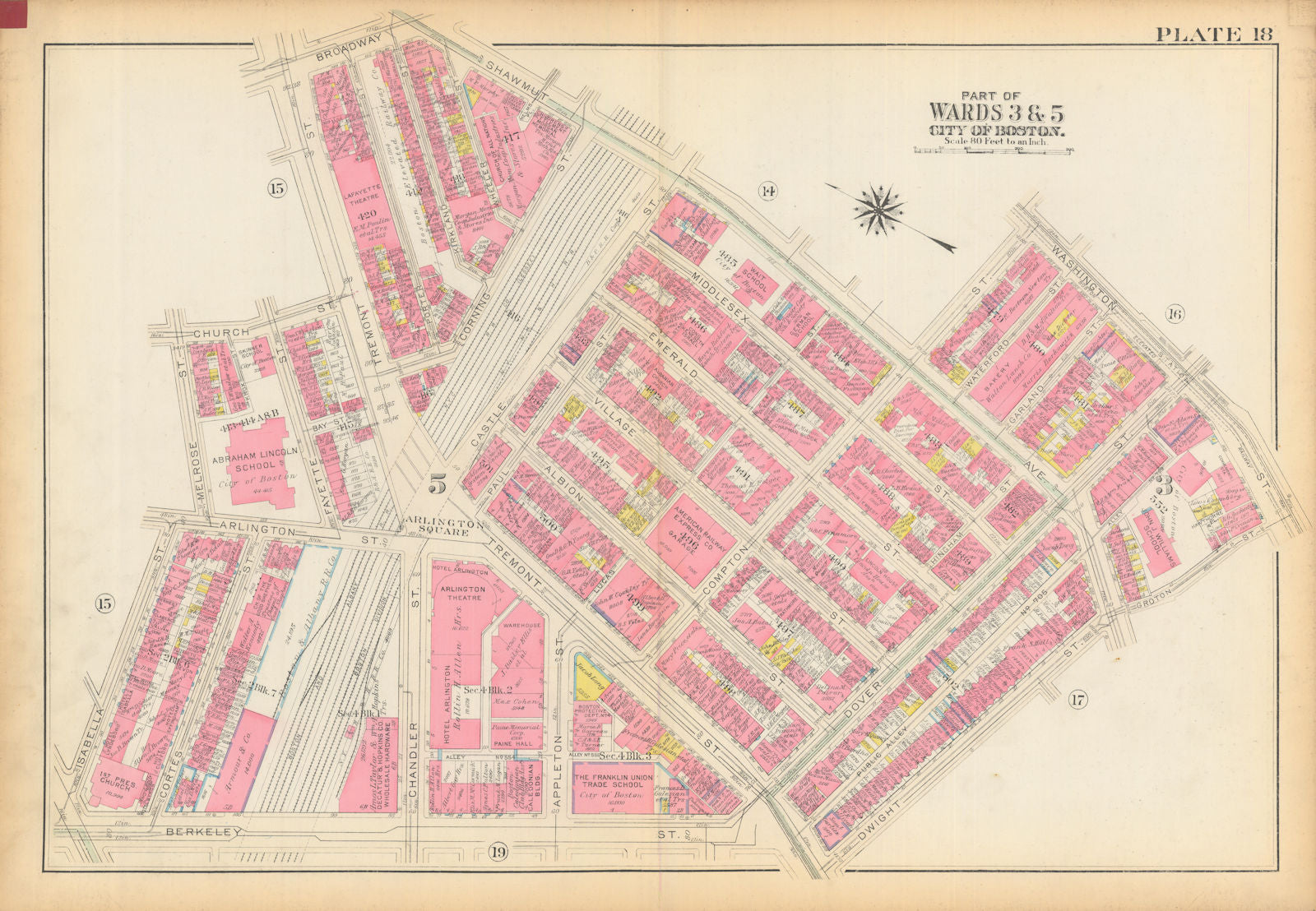 Boston #18 South End/Bay Village. Arlington Street/Shawmut Ave. BROMLEY 1928 map